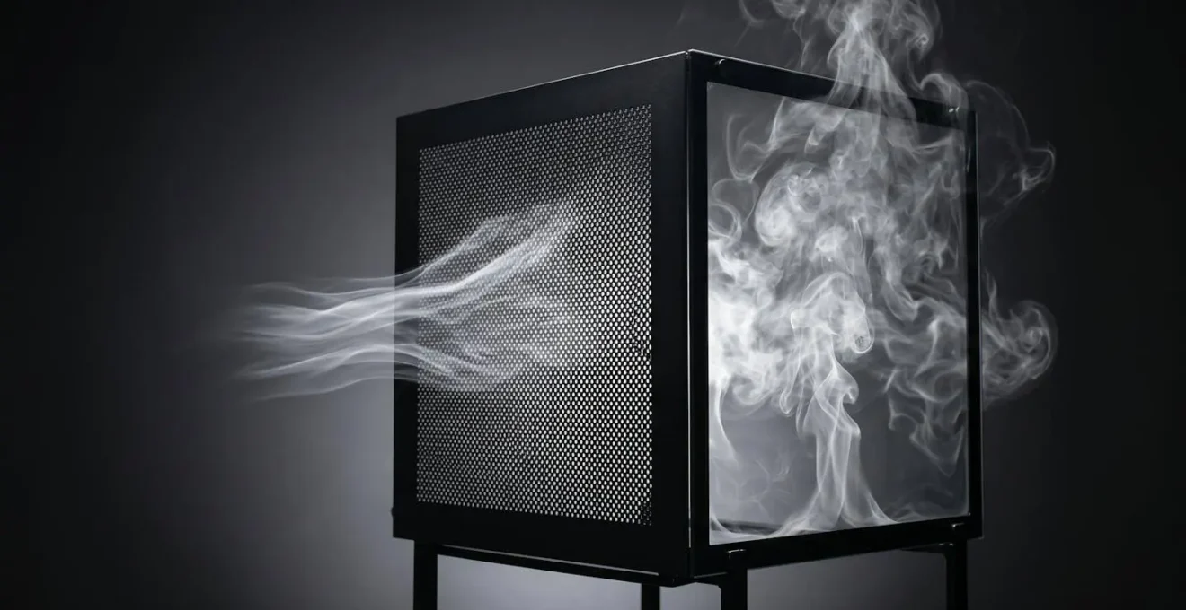 Visual comparison showing airflow patterns and heat distribution between mesh and glass PC case designs