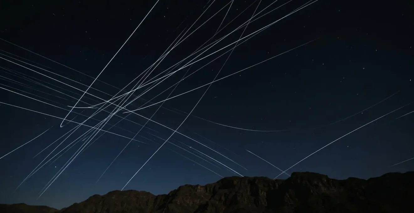 Abstract representation of high-speed orbital collision avoidance through motion and light dynamics