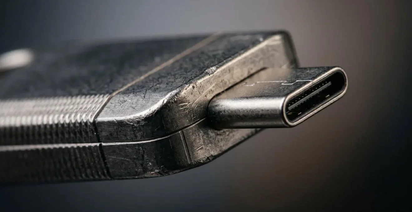 Close-up macro photograph of physical security key device for banking authentication showing detailed texture and build quality