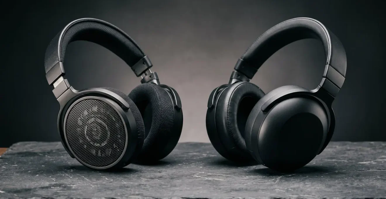 Side-by-side comparison showing acoustic ventilation difference between open-back and closed-back gaming headphone designs