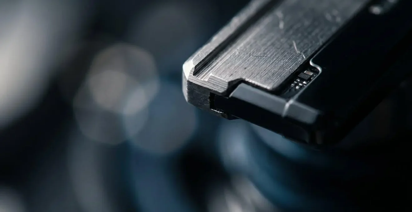 Extreme close-up macro detail of modern hardware security authentication concept with tactile textures