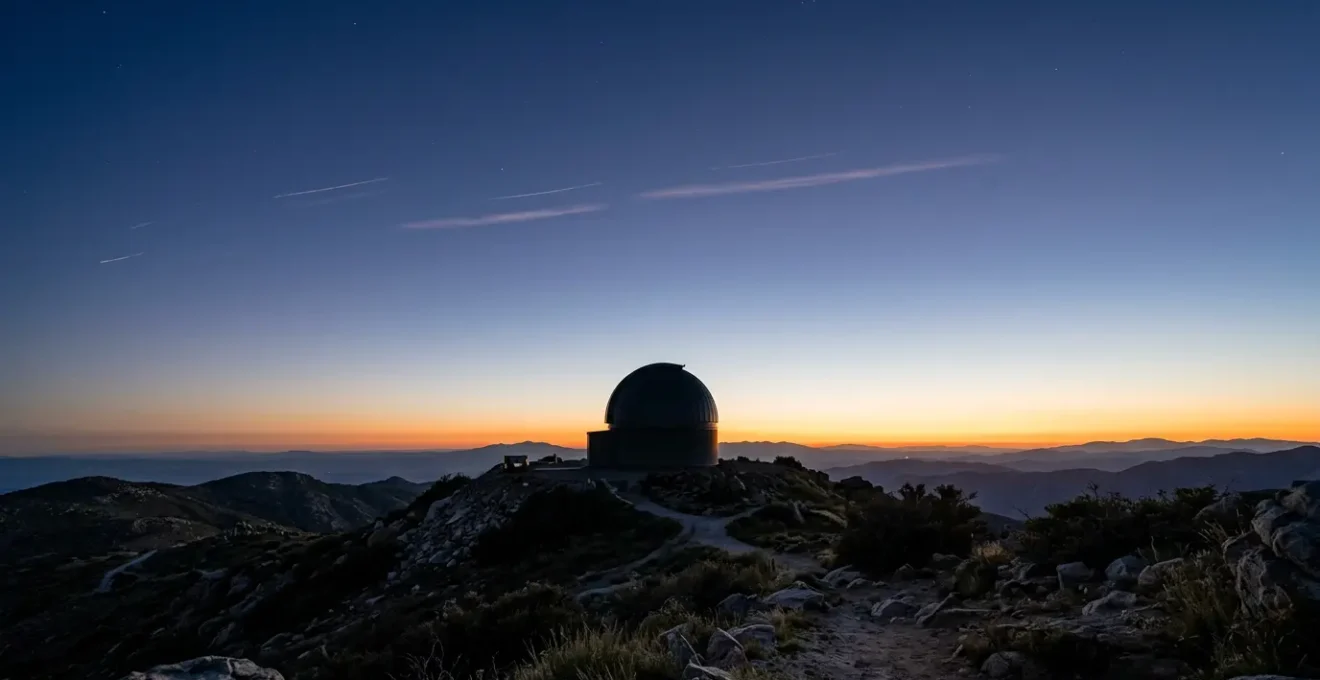 A conceptual wide-angle view symbolizing the tension between technological progress and astronomical heritage