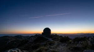 A conceptual wide-angle view symbolizing the tension between technological progress and astronomical heritage