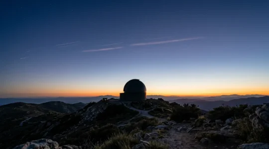 A conceptual wide-angle view symbolizing the tension between technological progress and astronomical heritage