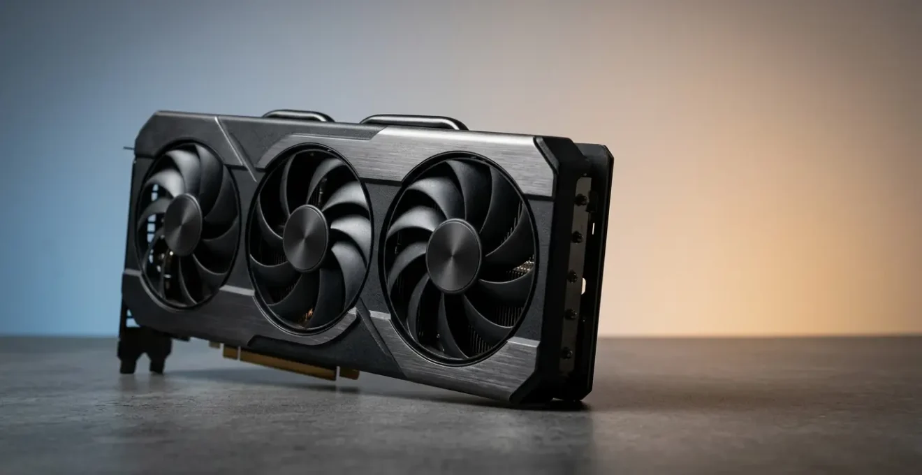 Editorial photograph representing the decision-making process of buying a used mining graphics card versus new GPU for gaming