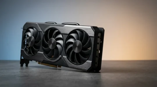 Editorial photograph representing the decision-making process of buying a used mining graphics card versus new GPU for gaming