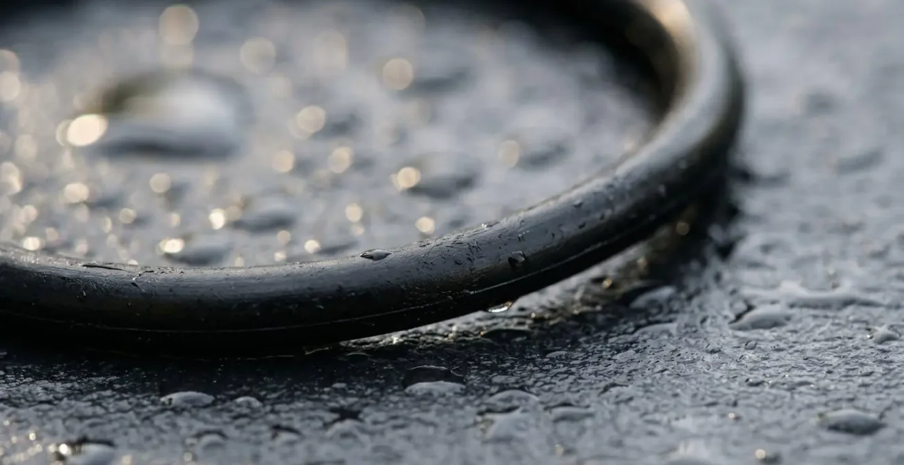 Extreme macro photograph of waterproof case rubber seal and gasket details showing texture and precision fit