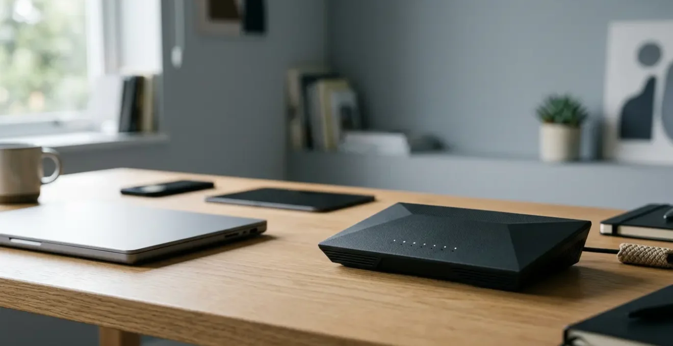 Modern wireless network environment showing multiple devices connecting through advanced Wi-Fi 6 technology