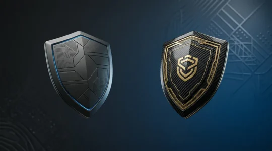 Conceptual security comparison showing dual protective layers representing built-in versus premium antivirus defense systems