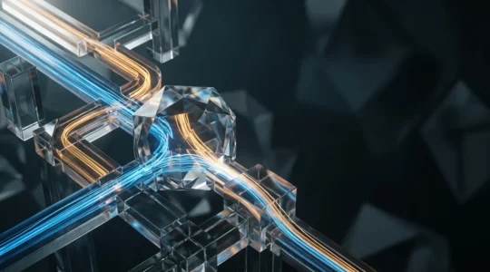 Abstract visualization of secure data transmission through encrypted network tunnels