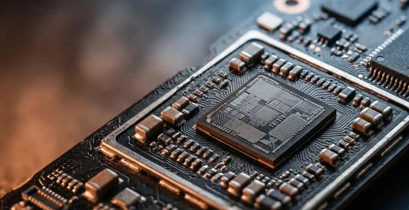 Macro close-up view of smartphone internal components showing heat distribution patterns during intensive processing
